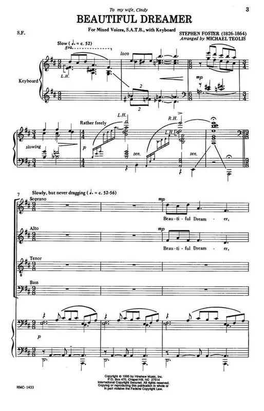 Stephen Foster Beautiful Dreamer (Arr. Michael F. Teolis) Gemischter Chor mit Klavier/Orgel