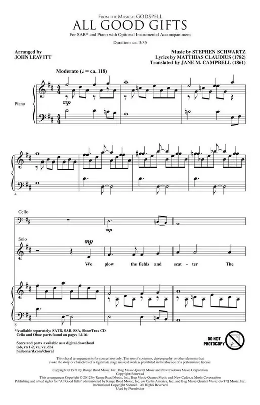 Stephen Schwartz All Good Gifts (from Godspell) (Arr. John Leavitt) Gemischter Chor mit Begleitung