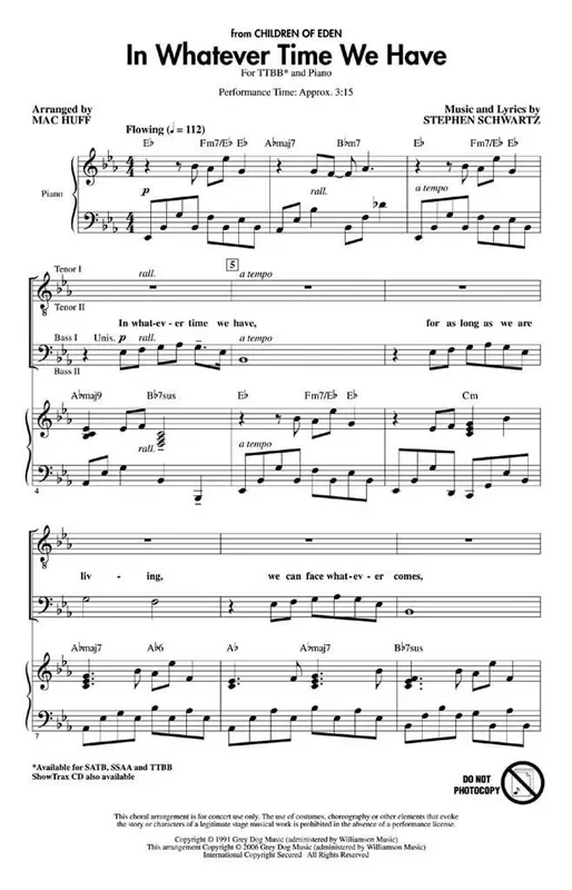 Stephen Schwartz In Whatever Time We Have (Arr. Mac Huff) Männerchor mit Begleitung