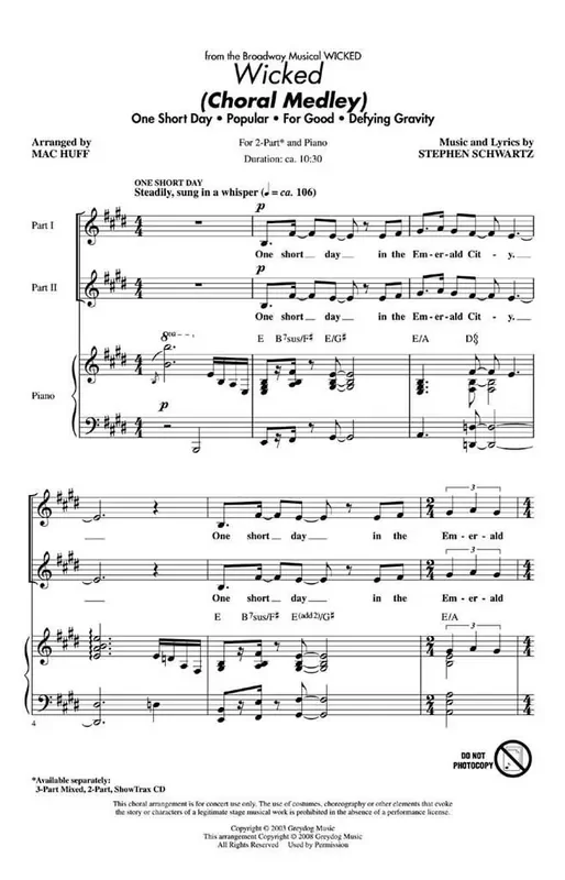 Stephen Schwartz Wicked (Choral Medley) (Arr. Mac Huff) Frauenchor mit Klavier/Orgel