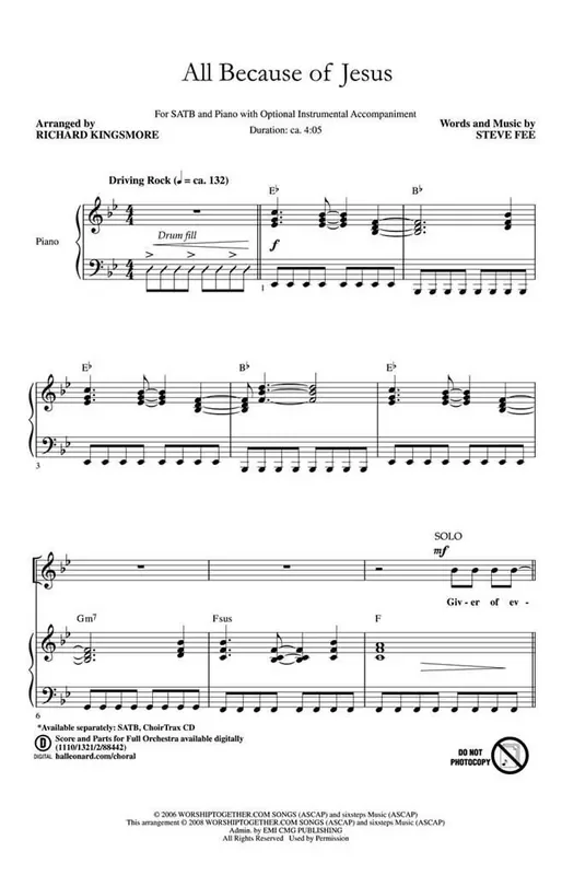 Steve Fee All Because of Jesus (Arr. Richard Kingsmore) Gemischter Chor mit Begleitung