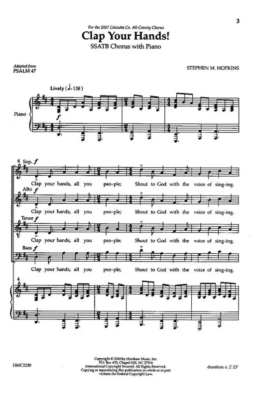 Steve Hopkins Clap Your Hands (Arr. Steve Hopkins) Gemischter Chor mit Klavier/Orgel