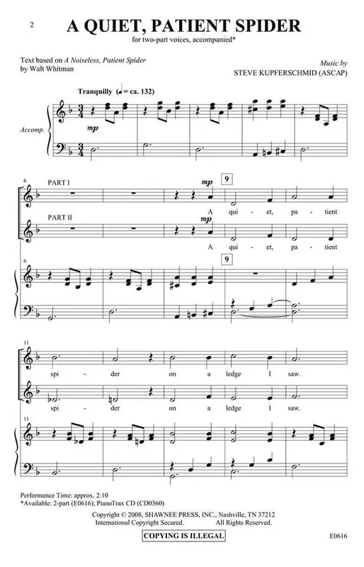 Steve Kupferschmid A Quiet, Patient Spider Frauenchor mit Begleitung