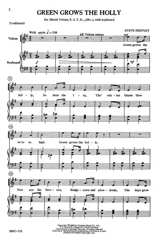 Steve Shepley Green Grows The Holly (Arr. Steve Shepley) Gemischter Chor mit Klavier/Orgel