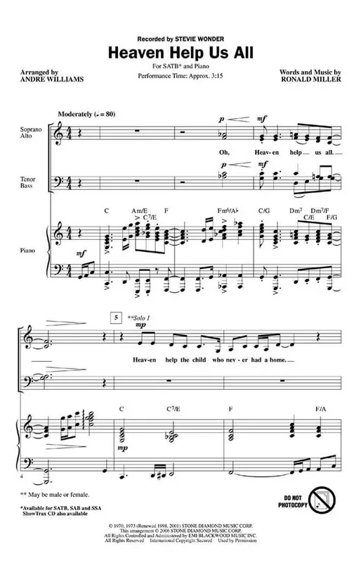 Stevie Wonder Heaven Help Us All (Arr. Andre Williams) Gemischter Chor mit Begleitung
