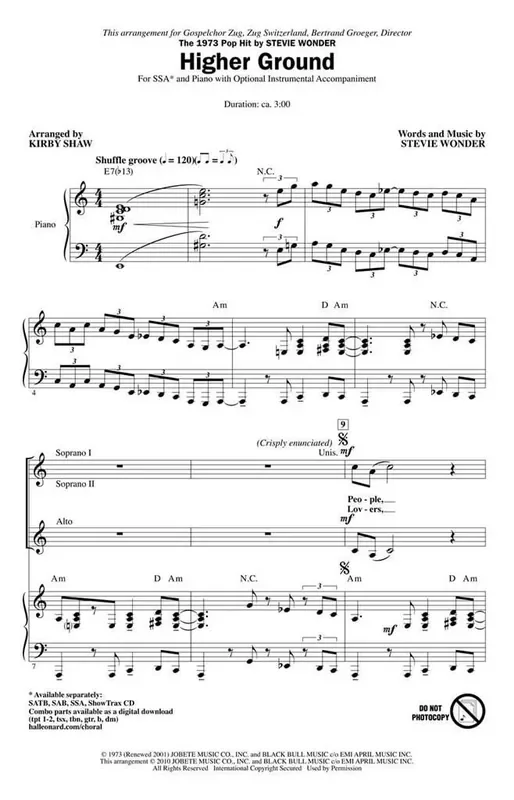 Stevie Wonder Higher Ground (Arr. Kirby Shaw) Frauenchor mit Begleitung