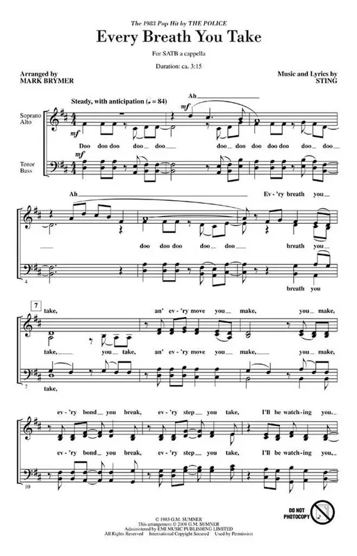 Sting Every Breath You Take (Arr. Mark Brymer) Gemischter Chor mit Klavier/Orgel