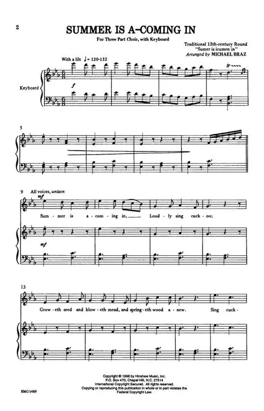 Summer Is A-Coming In (Arr. Michael Braz) Gemischter Chor mit Klavier/Orgel