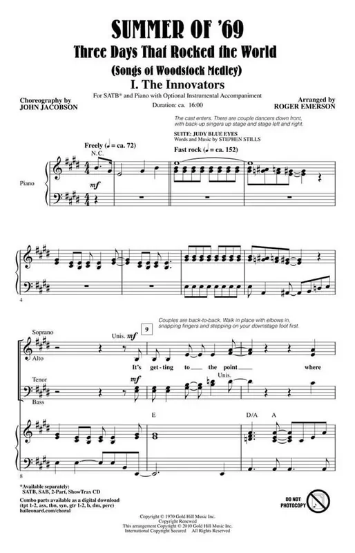 Summer of ‘69 – Three Days That Rocked the World (Arr. Roger Emerson) Gemischter Chor mit Begleitung