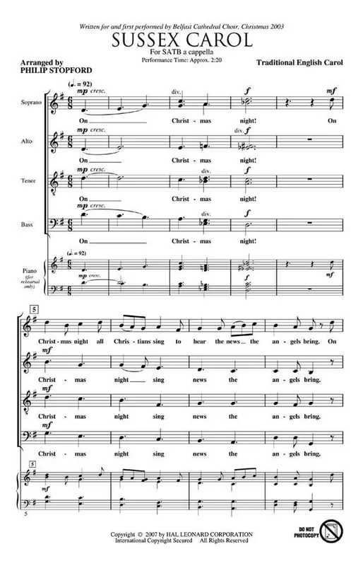 Sussex Carol (Arr. Philip W. J. Stopford) Gemischter Chor mit Begleitung