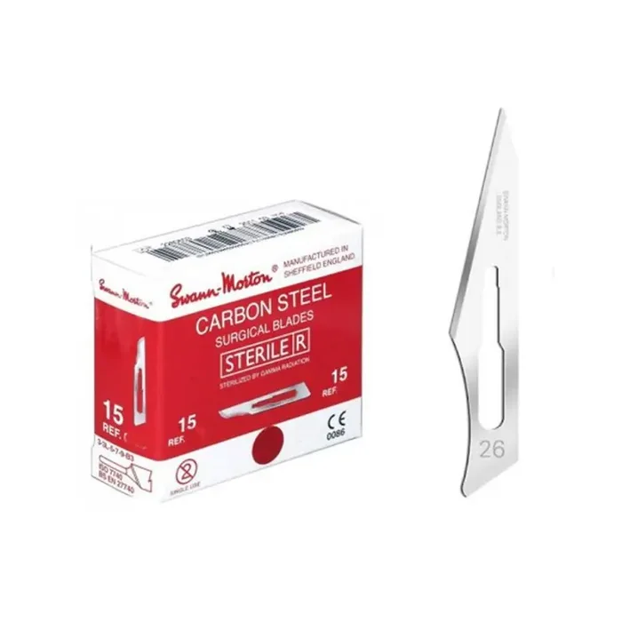 Swann Morton surgical scalpel blades no.26, sterile, straight cutting edge, 20 pieces