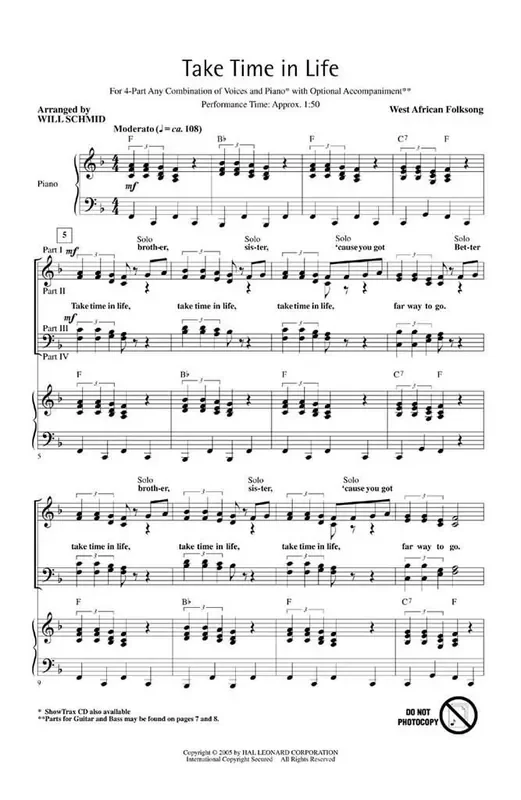 Take Time in Life (Arr. Will Schmid) Gemischter Chor mit Begleitung