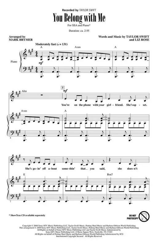 Taylor Swift You belong with me (Arr. Mark Brymer) Frauenchor mit Klavier/Orgel