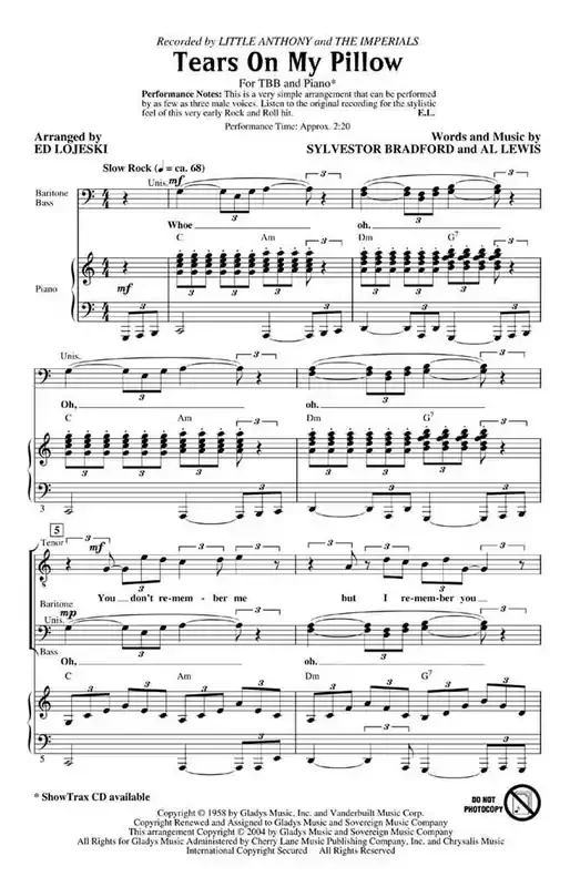 Tears On My Pillow (Arr. Ed Lojeski) Männerchor mit Begleitung