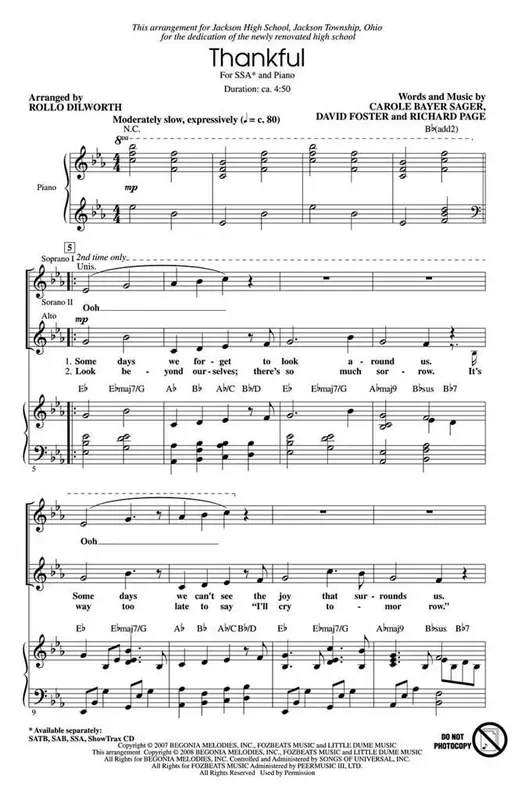 Thankful (Arr. Rollo Dilworth) Frauenchor mit Begleitung