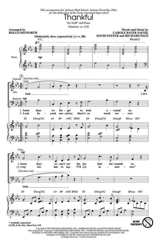 Thankful (Arr. Rollo Dilworth) Gemischter Chor mit Begleitung