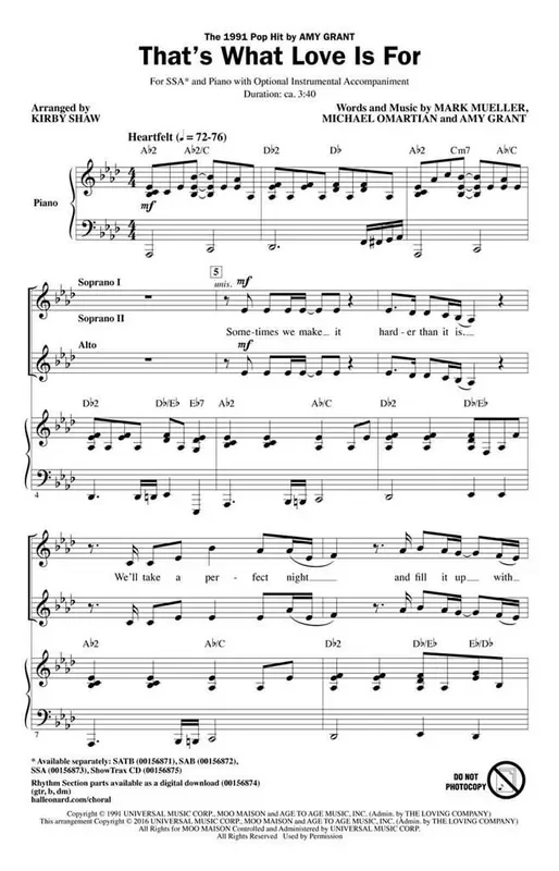 That‘s What Love Is For (Arr. Kirby Shaw) Frauenchor mit Begleitung