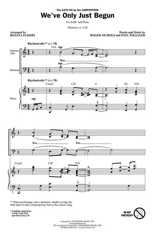 The Carpenters We‘ve Only Just Begun (Arr. Rosana Eckert) Gemischter Chor mit Begleitung