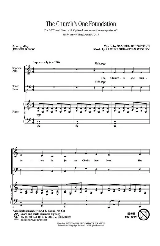 The Church‘s One Foundation (Arr. John Purifoy) Gemischter Chor mit Begleitung