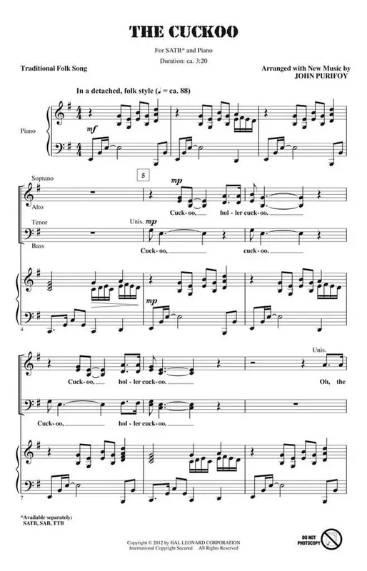 The Cuckoo (Arr. John Purifoy) Gemischter Chor mit Begleitung