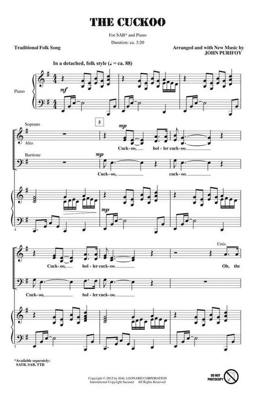 The Cuckoo (Arr. John Purifoy) Gemischter Chor mit Begleitung