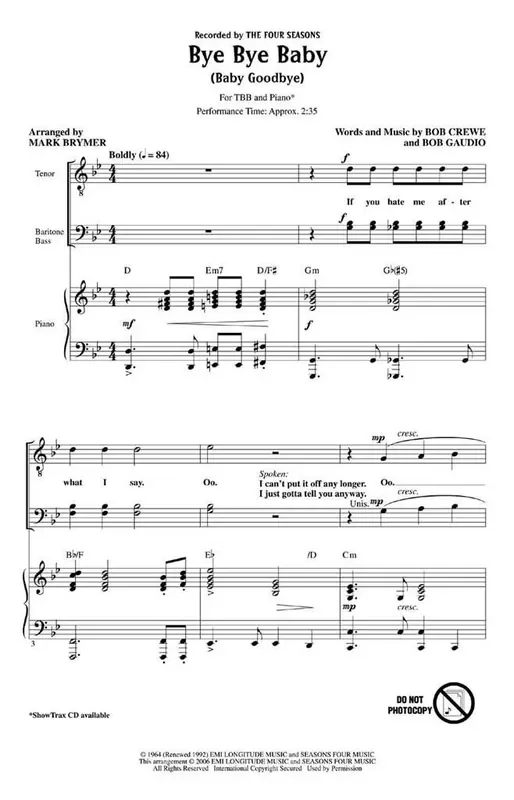 The Four Seasons Bye Bye Baby Baby Goodbye Männerchor mit Begleitung