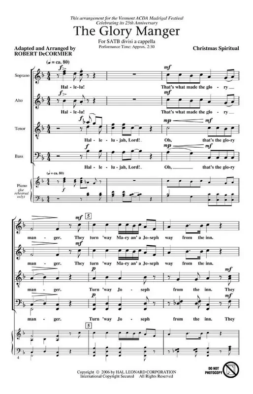 The Glory Manger (Arr. Robert DeCormier) Gemischter Chor A cappella