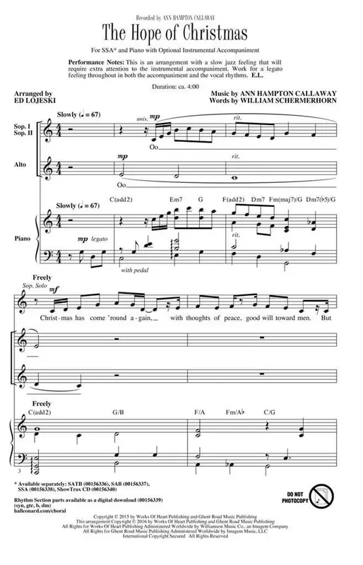 The Hope of Christmas (Arr. Ed Lojeski) Frauenchor mit Begleitung