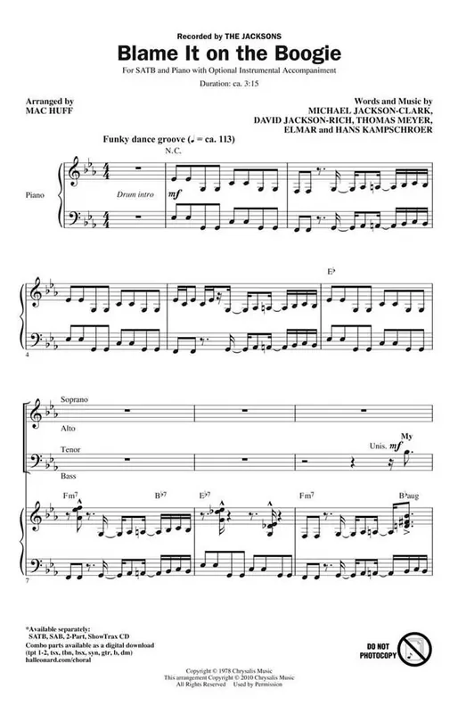 the Jackson Five Blame It On The Boogie (Arr. Mac Huff) Gemischter Chor mit Begleitung
