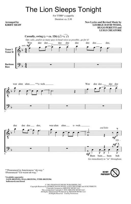 The Lion Sleeps Tonight (Arr. Kirby Shaw) Männerchor A cappella