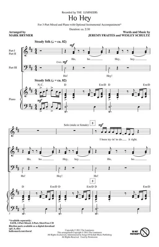 The Lumineers Ho Hey (Arr. Mark Brymer) Gemischter Chor mit Begleitung