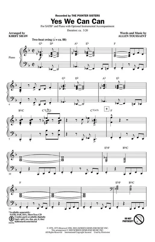 the Pointer Sisters Yes We Can Can (Arr. Kirby Shaw) Gemischter Chor mit Begleitung