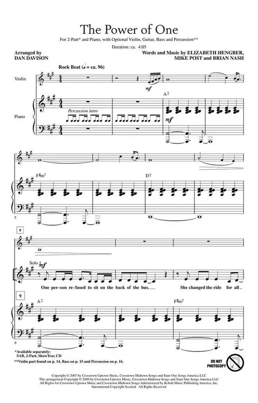 The Power of One (Arr. Dan Davison) Frauenchor mit Begleitung