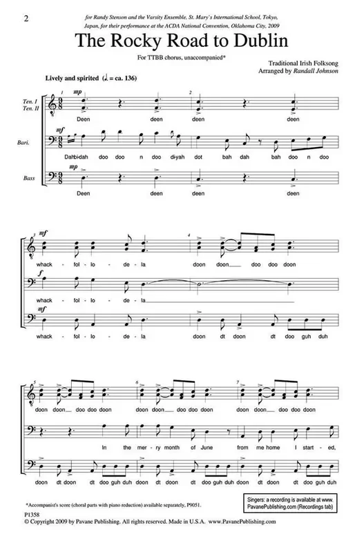 The Rocky Road to Dublin (Arr. Randall Johnson) Männerchor A cappella
