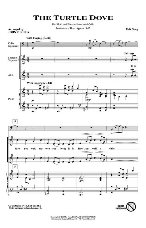 The Turtle Dove (Arr. John Purifoy) Frauenchor mit Klavier/Orgel