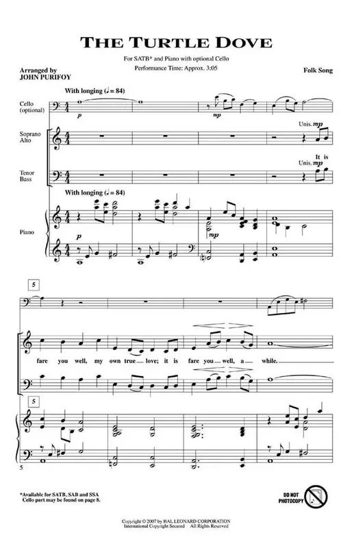 The Turtle Dove (Arr. John Purifoy) Gemischter Chor mit Klavier/Orgel
