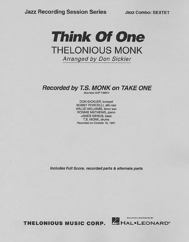 Thelonious Monk Think of One (Arr. Don Sickler) Jazz Ensemble