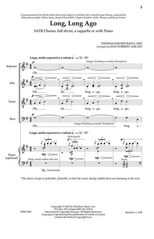 Thomas Haynes Bayly Long, Long Ago (Arr. Dan Forrest) Gemischter Chor A cappella