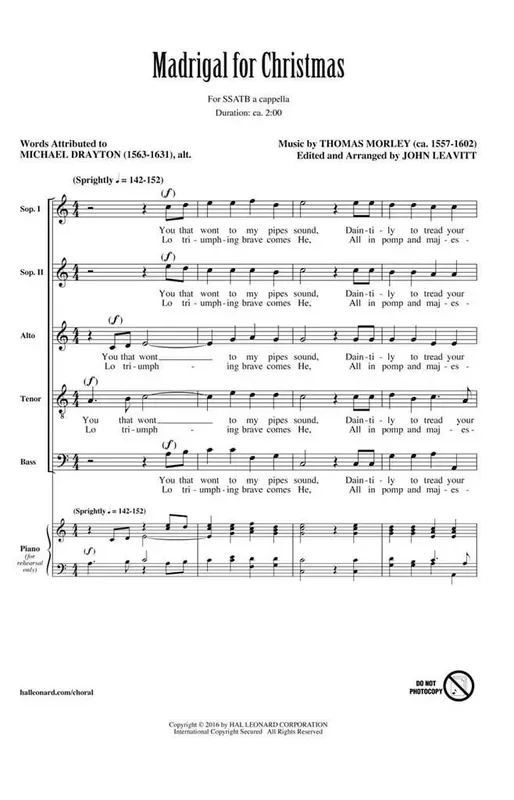 Thomas Morley Madrigal for Christmas (Arr. John Leavitt) Gemischter Chor A cappella