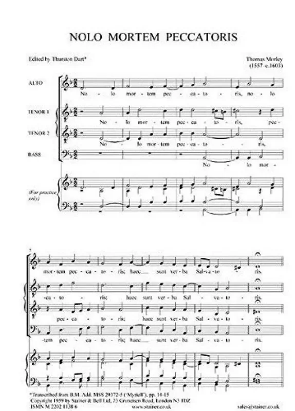 Thomas Morley Nolo Mortem Peccatoris Gemischter Chor mit Begleitung