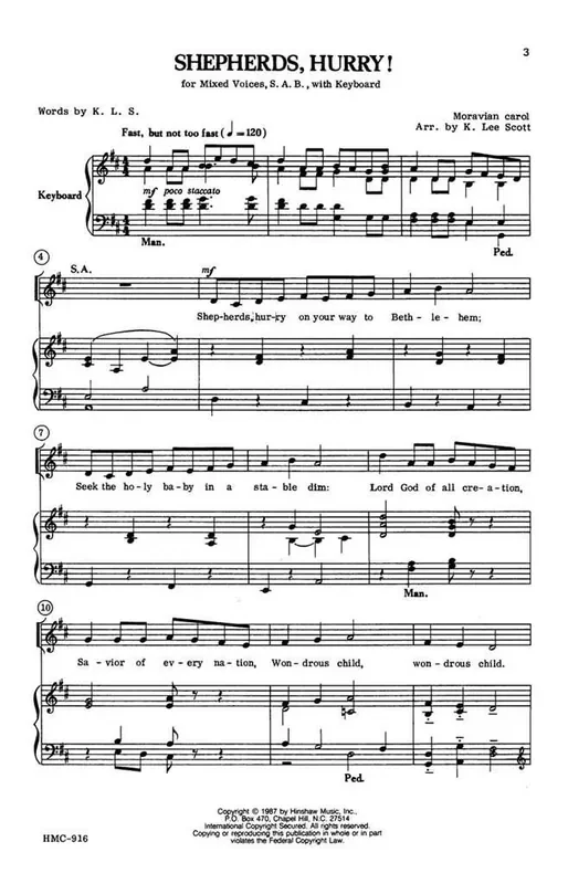 Thomas Morley Shepherds, Hurry! (Arr. K. Lee Scott) Gemischter Chor mit Klavier/Orgel