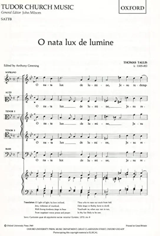 Thomas Tallis O Nata Lux De Lumine Gemischter Chor mit Begleitung