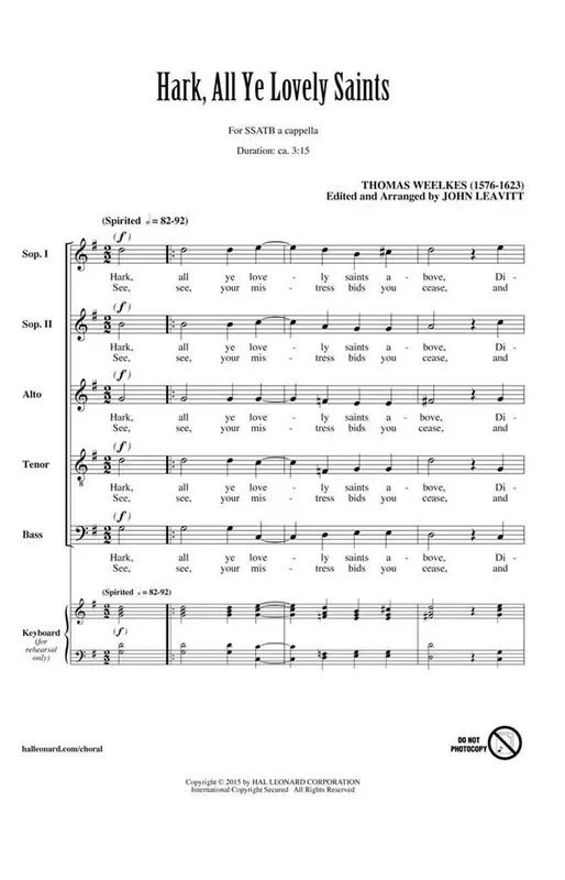 Thomas Weelkes Hark, All Ye Lovely Saints Gemischter Chor A cappella