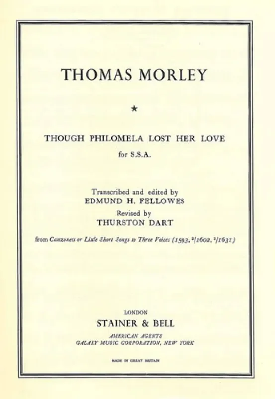 Though Philomela Lost Her Love Frauenchor mit Begleitung