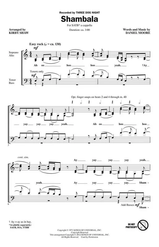 Three Dog Night Shambala (Arr. Kirby Shaw) Gemischter Chor A cappella