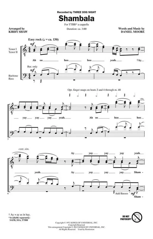 Three Dog Night Shambala (Arr. Kirby Shaw) Männerchor A cappella