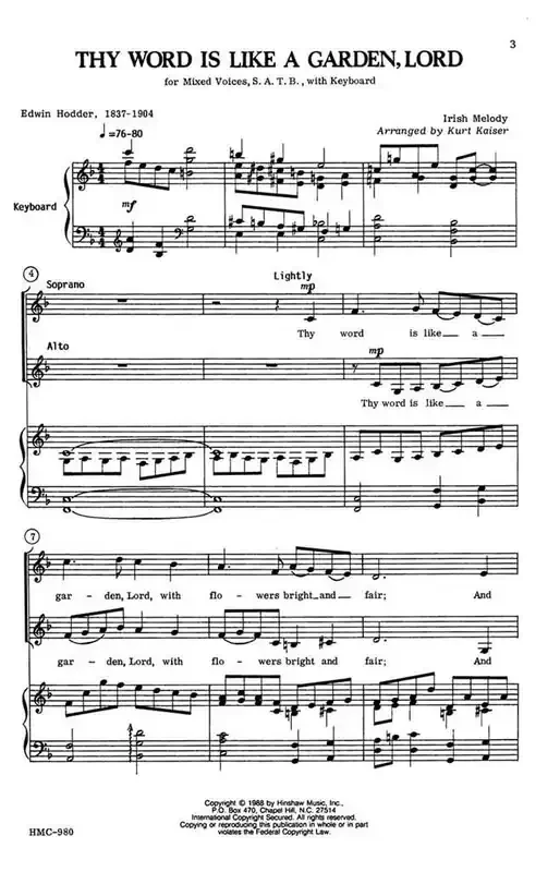 Thy Word Is Like A Garden, Lord (Arr. Kurt Kaiser) Gemischter Chor mit Klavier/Orgel