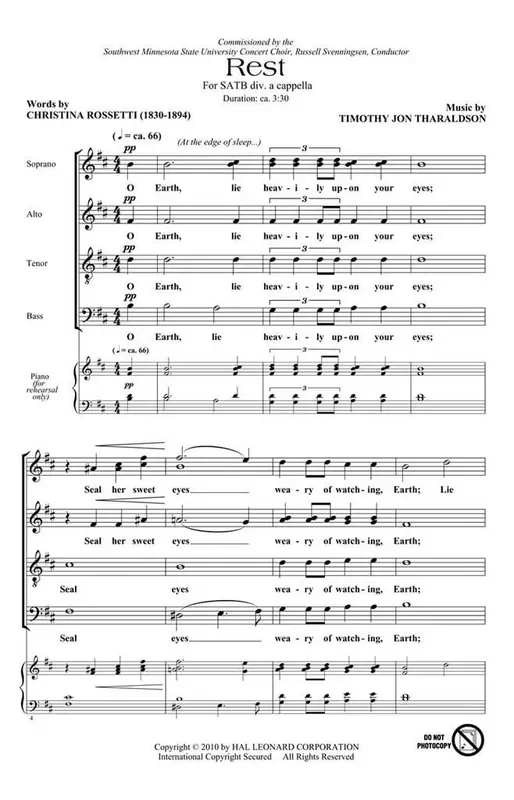 Timothy Jon Tharaldson Rest Gemischter Chor A cappella