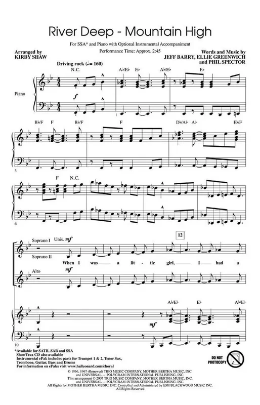 Tina Turner River Deep – Mountain High (Arr. Kirby Shaw) Frauenchor mit Begleitung