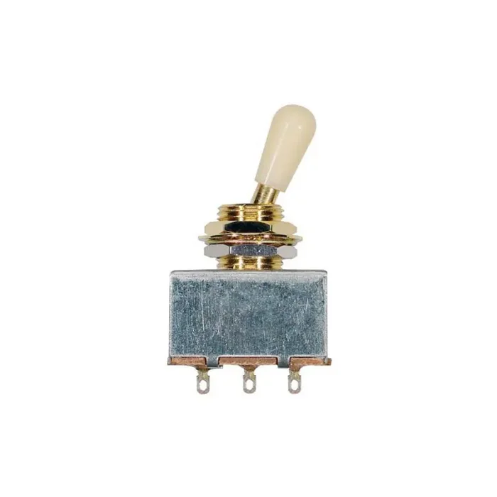 Toggle switch 3-way, gold, block shape, ivory knob